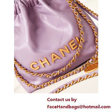 Chanel Shiny Calfskin  &  Gold-Tone Metal CHANEL 22 Mini Handbag AS3980 Lilac